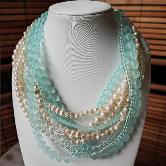 Amazonite Stone Potato Pearls Sterling Clasp Wired Artisan Bracelet - Picture 13 of 15